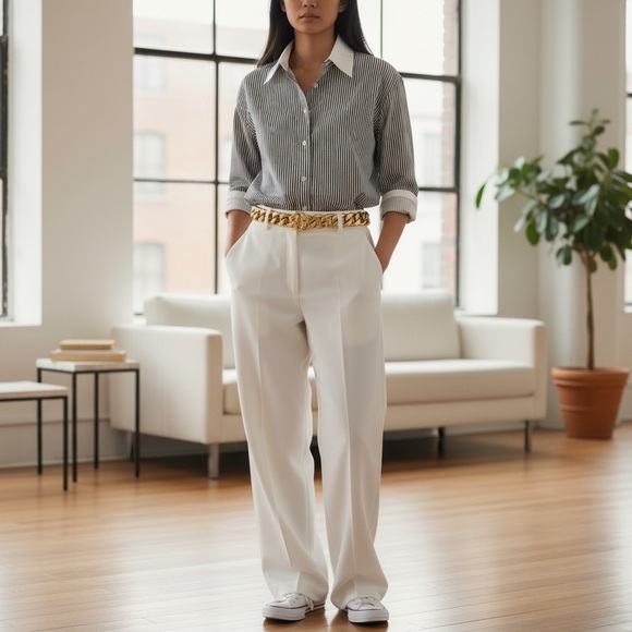 LAFAYETTE 148 NEW YORK GRAY WHITE STRIPED BUSINESS PROFESSIONAL TOP SHIRT M - Picture 7 of 7